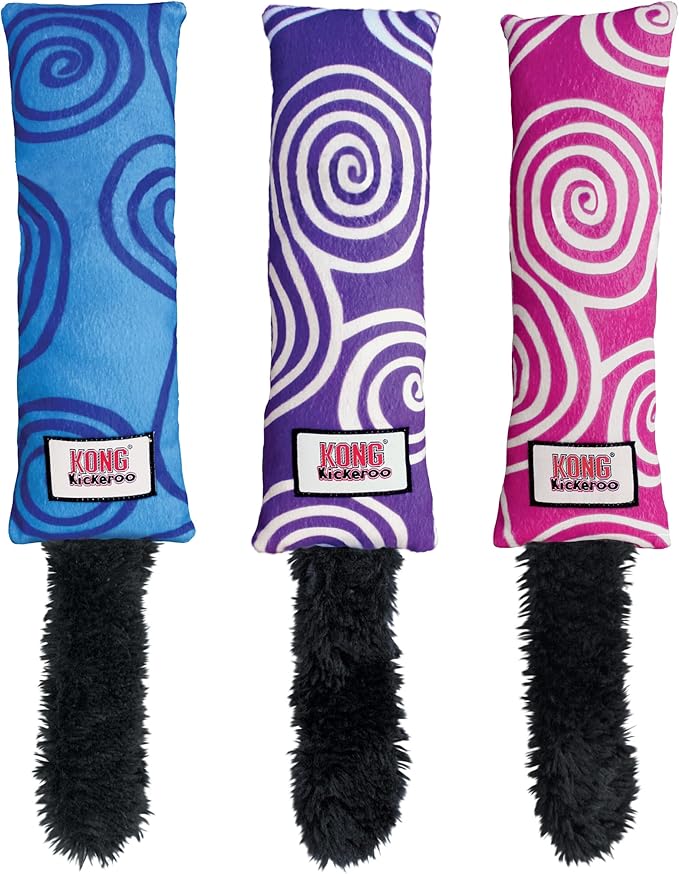 KONG Kickeroo Swirl Cat Toy – Plush with Crinkle Sound, Soft Catnip Toy for Indoor Cats – Assorted Colors (3 Pack)