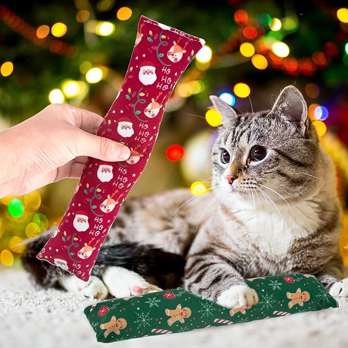 KOOLTAIL Cat Catnip Toys for Christmas, 3 Pack Durable Soft Kicker Toy Filled with Natural Catnip, Interactive Bite Resistant Chew Teeth Cleaning Gift for Indoor Cats Kitten