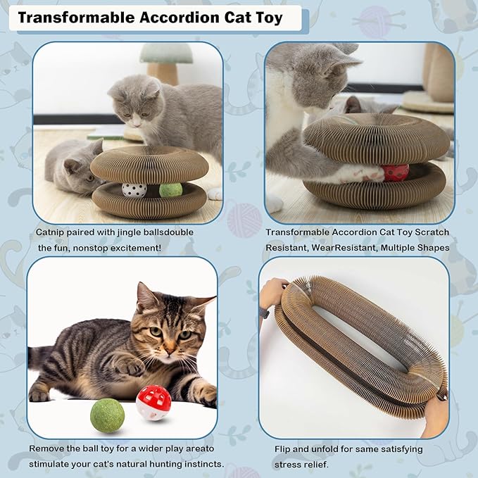 Magic Organ Cat Scratch Toy Kitty Kurlz Cat Toys with Bell and Catnip Balls Cat Puzzle Toy Foldable and Changeable Shape Cat Toy Accordion Ultimate Interactive Kitten Toys for Indoor Cats
