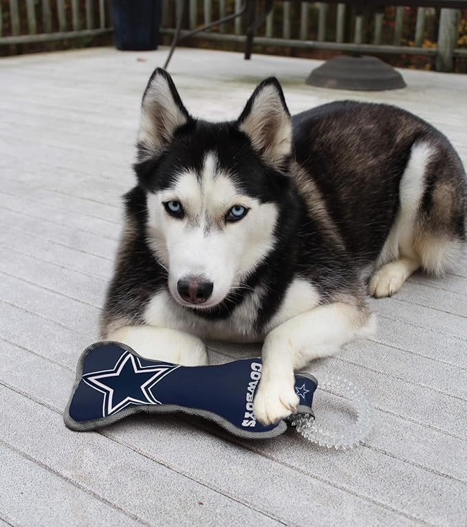 Pets First NFL Dallas Cowboys Dental Dog TUG Toy with Squeaker. Tough PET Toy for Healthy Fun, Teething & Cleaning Pet's Teeth & Gum., one Size, DAL-3310
