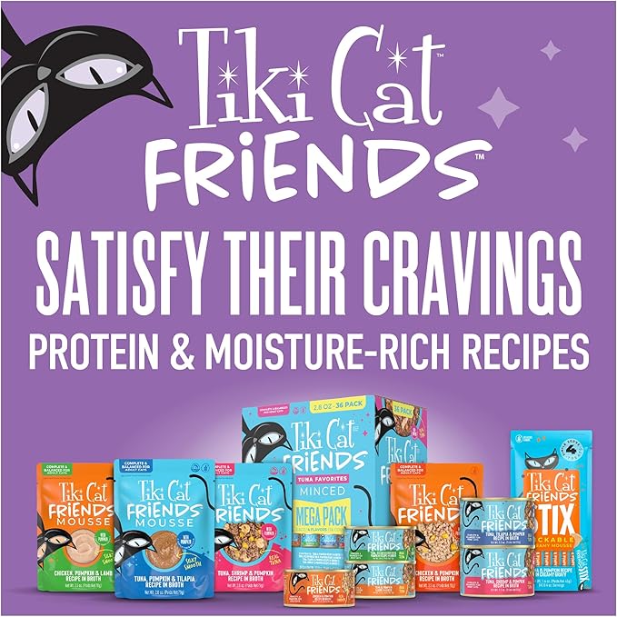 Tiki Cat Friends Stix Mousse Treats Variety Pack, Single Serve Lickable Treat or Dry Food Topper, 1.6 oz. Pouch