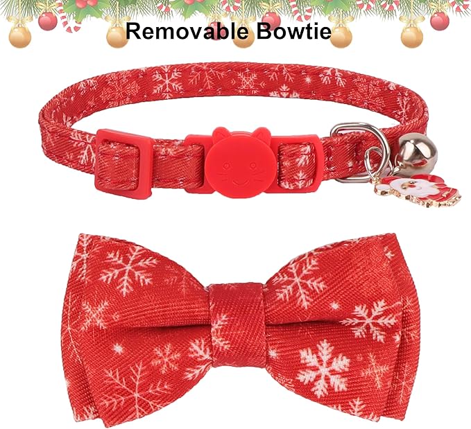 ADOGGYGO Christmas Cat Collar with Bowtie Bell - 2 Pack Red Green Cat Christmas Bowtie Collars