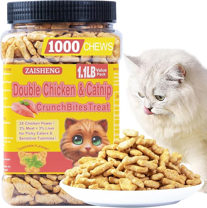 17.6 oz Cat Grass Treats for Indoor Cats - Hairball Control Natural Chicken & Catnip Flavor Healthy Kitten Snacks Crunchy Training Biscuits for Dental Cleaning