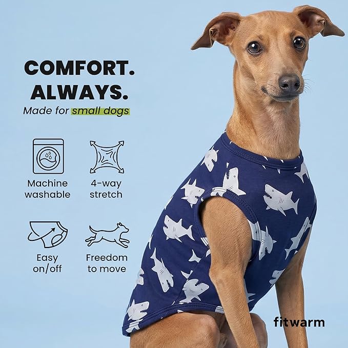 Fitwarm Shark Prints Dog Shirt, Funny Clothes for Small Dogs Boy Girl, Pet Outfit, Blue, White, Medium
