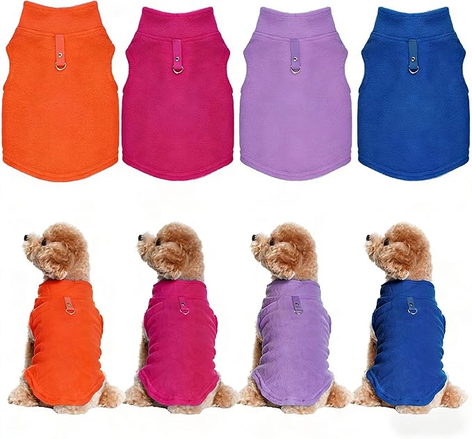 Rbenxia 4 Piece of Rose Red Dog Sweater with Leash Ring Soft Fleece Vest Dog Pullover Warm Jacket Pet Dogs Clothes Winter Dogs Outfits for Small Puppy Cat Pets (Rose Red+Orange+Blue+Purple, Large)