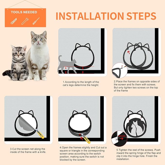 HIDROSIL Cat Door for Screen Door, Inside Openning 10x10x0.5 inch, Patent Desigh Pet Screen Door with Lockable Magnetic Flap for Doggy and Cat Door, Suitable 0-18lb Cats and Small Dogs, Black