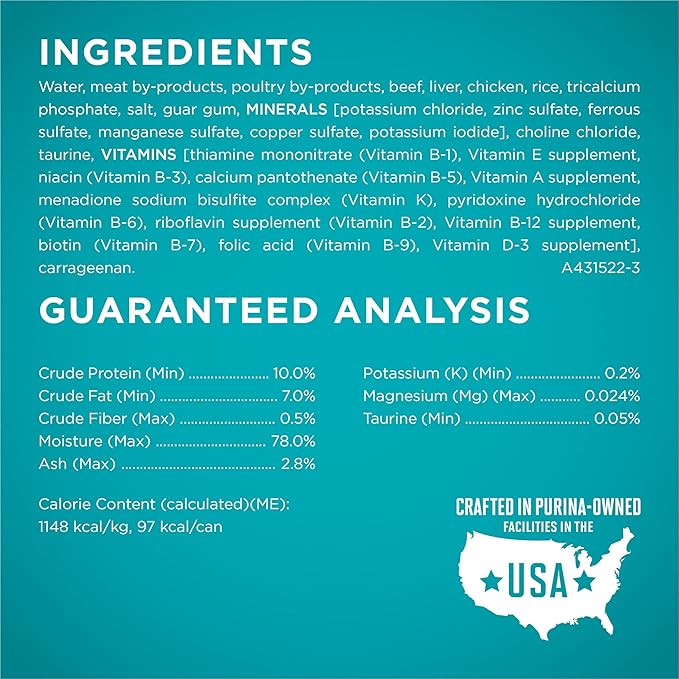 Purina ONE Urinary Tract Health,Natural Pate Wet Cat Food,Urinary Tract Health Beef & Liver Recipe - 3 oz. Pull-Top Cans,(Pack of 48)