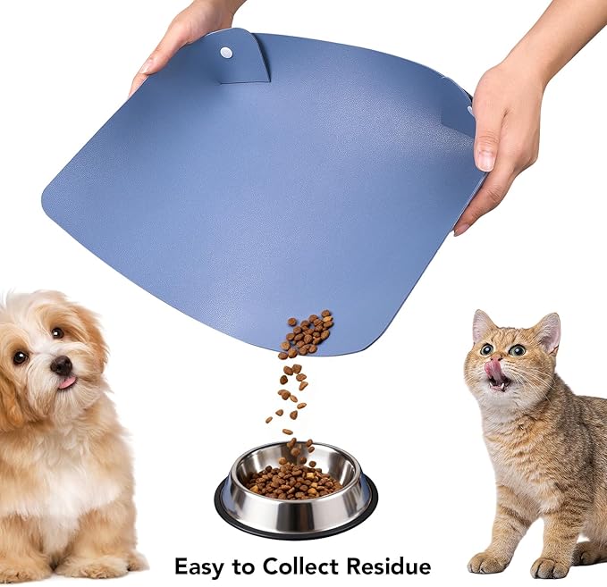 Cat & Dog Pet Feeding Mat,Pet Food Mats for Floor Waterproof,Protects Floors from Spills, Cat Bowl Mats for Food and Water,Gray Blue