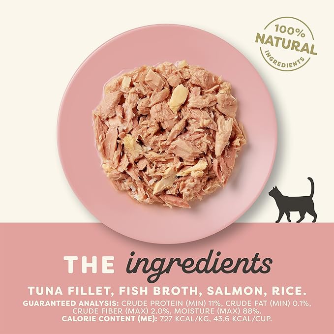Applaws Natural Wet Cat Food in Broth, Limited and Natural Ingredients, High Protein with No Artificial Additives, Tuna Fillet & Salmon in Broth (10 x 2.12 oz Easy-Open Cups)