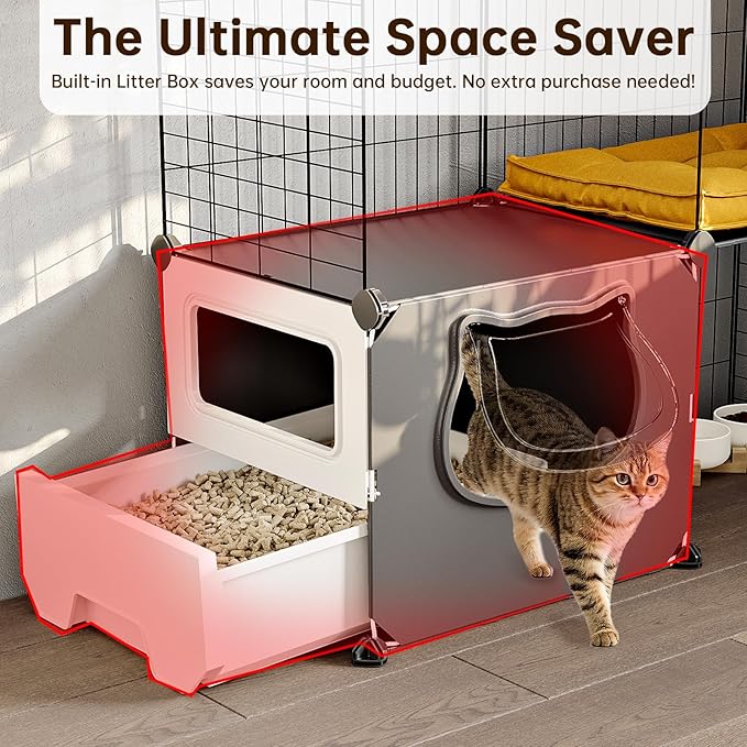 Oneluck Cat Cage with Litter Box, 4-Tier DIY Enclosures Detachable Metal Wire Kennel Catio Indoor Crate Large Exercise Place Ideal for 1-2 Cats