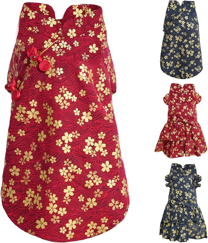 MAMORE Dog Shirts Dress, Elegant Embroidery Couple Dog Clothes for Girl Boy Small Medium Dogs Puppy Cats Set (Red Shirt, Small)