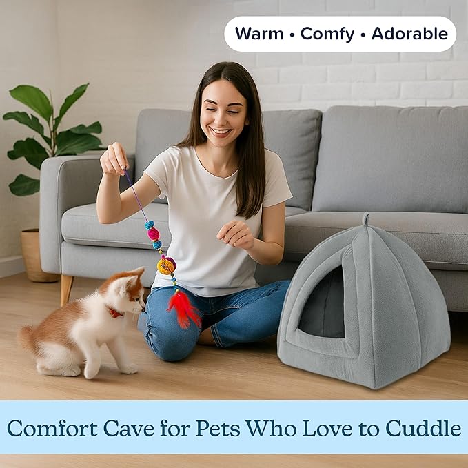 Cat House - Indoor Cat Bed with Removable Foam Cushion - Pet Tent for Kittens, Rabbits, Guinea Pigs, and Other Small Animals by PETMAKER