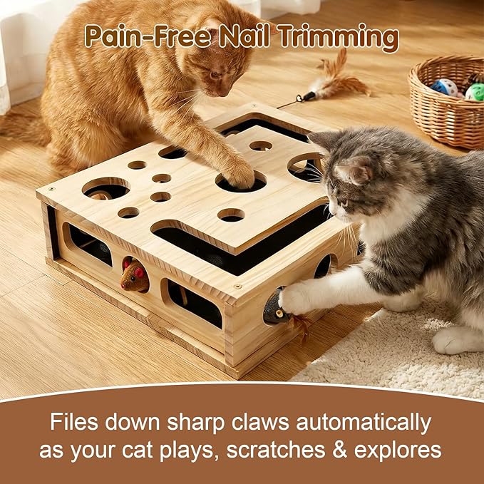 Cat Scratch Puzzle Enrichment Box, Cats Nail File Enrichment Box with Sandpaper Inside, Stress-Free Trimming Nails, Puzzle Feeder Cat Toys Interactive for Indoor Cats Nail Scratcher (No Bell Balls)
