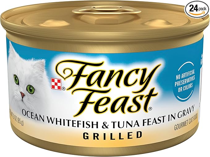 Purina Fancy Feast Grilled Wet Cat Food Ocean Whitefish and Tuna Feast in Wet Cat Food Gravy - (Pack of 24) 3 oz. Cans