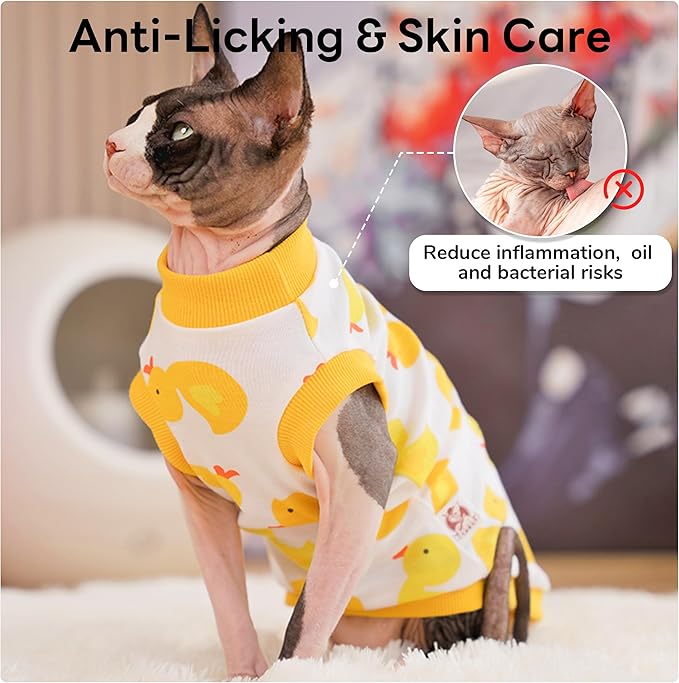 PUMYPOREITY Sphynx Cat Sweater & Pajamas, Soft & Stretchy, Yellow Turtleneck, for Cornish Rex, Devon Rex, L