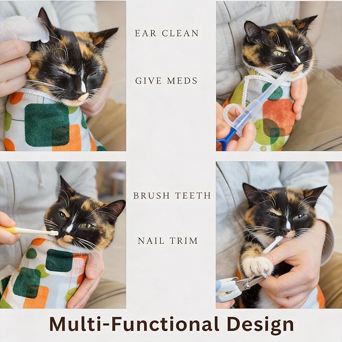 33" Extra Large Cat Grooming Wrap, Self-Adherent Cat Restraint for Nail Clipping, Cat Burrito Wrap for Cutting Nails, Teeth Brushing, Ear Cleaning & Medication, No-Scratch Cat Swaddle Wrap