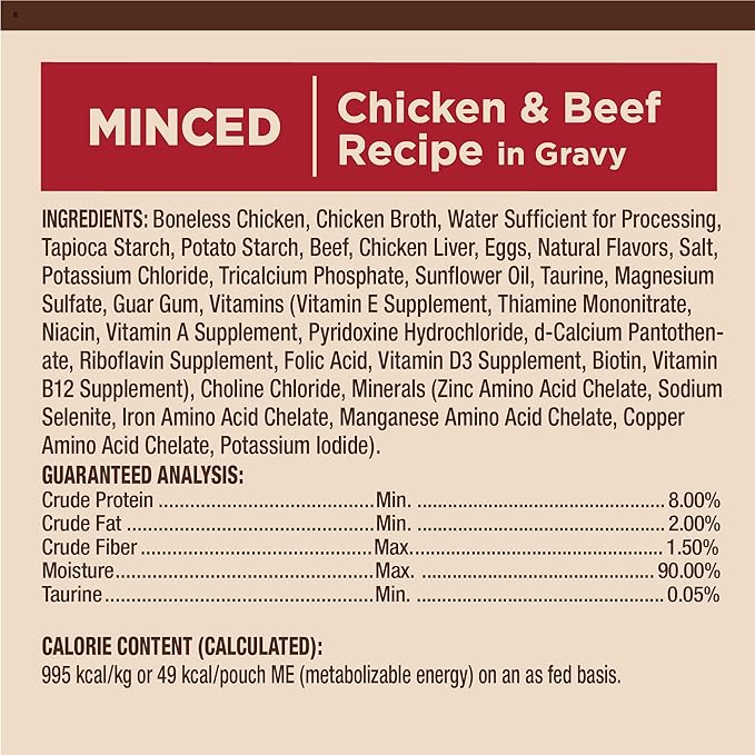 Wellness CORE Tiny Tasters Minced Adult Wet Cat Food, Natural, Protein Rich, Grain Free, Chicken and Beef Recipe, 1.75 oz, Pack of 12 Pouches