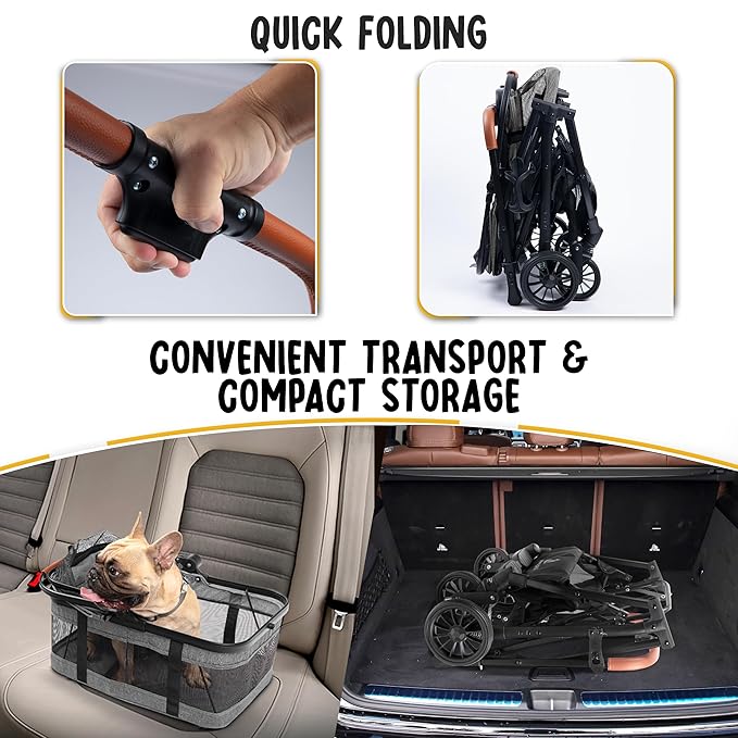 Pet Stroller with Detachable Carrier - Ideal for Small to Medium Dogs & Cats - Compact & Convenient Design - Easy Assembly Pet Stroller for Cats, Dog Strollers for Small Dogs - Metallic Gray
