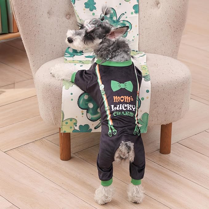 CuteBone Dog Pajamas St.Patrick's Day Puppy Onesies Small Dogs Soft Pjs Coat Cat Apparel Comfy Pet Clothes Outfit Doggie Bodysuit P327XS