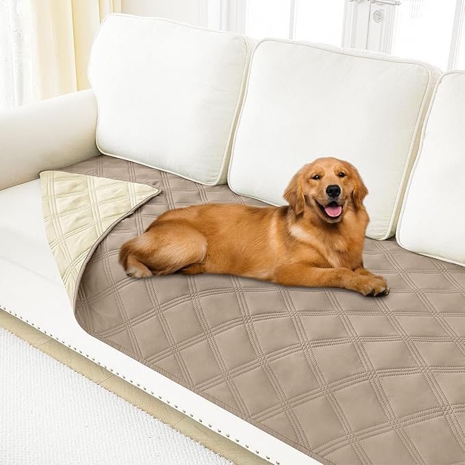 Smiry Waterproof Dog Bed Cover Blanket 40x70, Soft Reversible Pet Blanket, Washable Leakproof Cats Dogs Couch Cover for Sofa, Couch, Furniture, Taupe/Beige