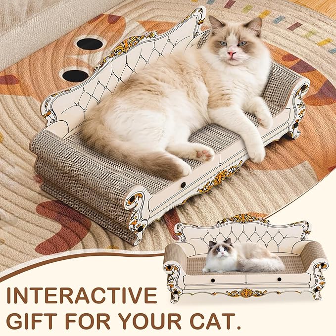 Cat Scratcher Bed,23.6 Inch Sofa-Shaped Cat Scratcher Couch, Large Luxury Durable Cardboard Sofa Scratcher Pad Furniture Protector for Indoor Cats Scrach,Rest and Play,Beige