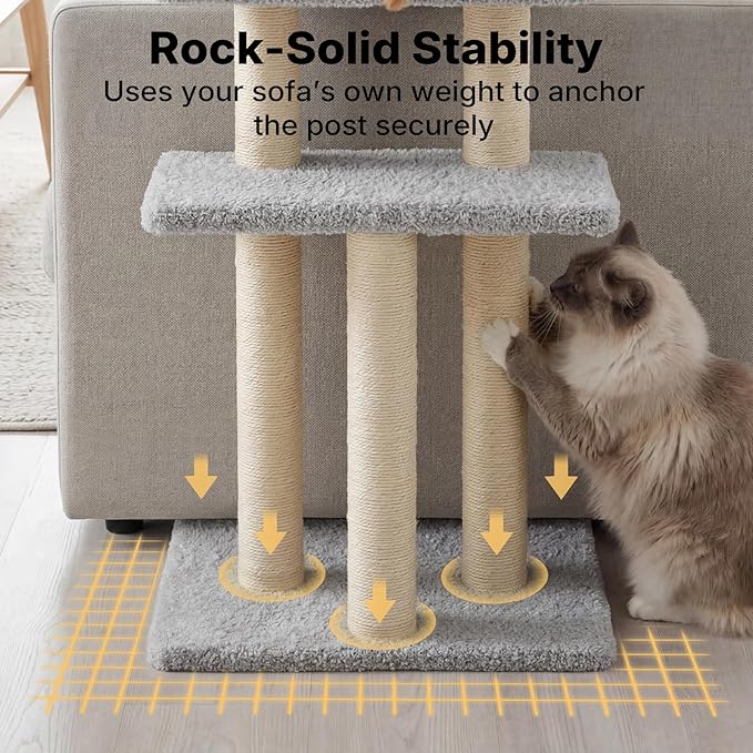 Veehoo Couch Corner Protector for Cats, Couch Corner Cat Scratcher with Tall Cats Bed, Cat Window Perch with Climbing Posts, Size L Fits 32" High Sofa Backrest
