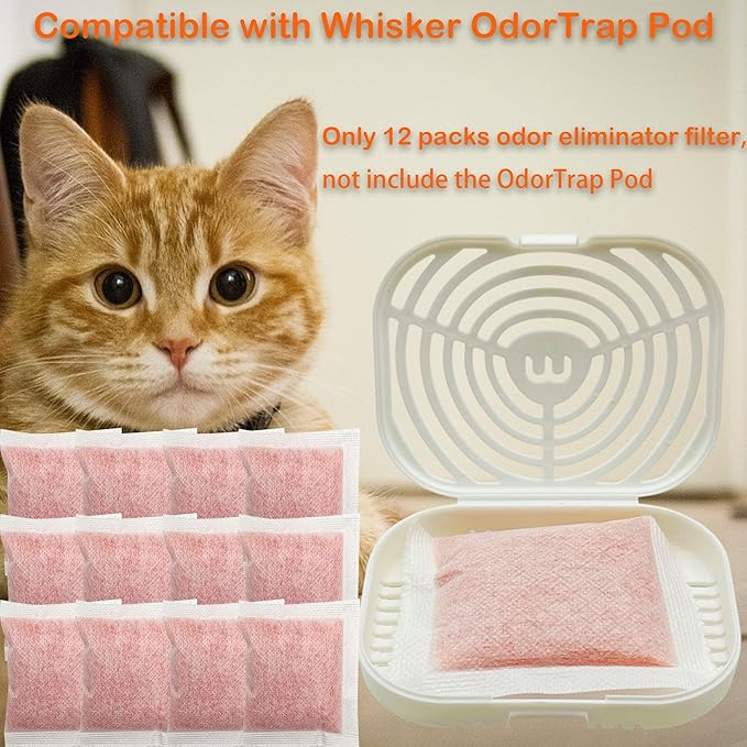 Odor Removing Refills Compatible with Whisker OdorTrap Pod, Eliminates Litter Box Odors, for Litter-Robot 4 Filter Pocket or Litter-Robot 3 Waste Drawer (12 Pack)