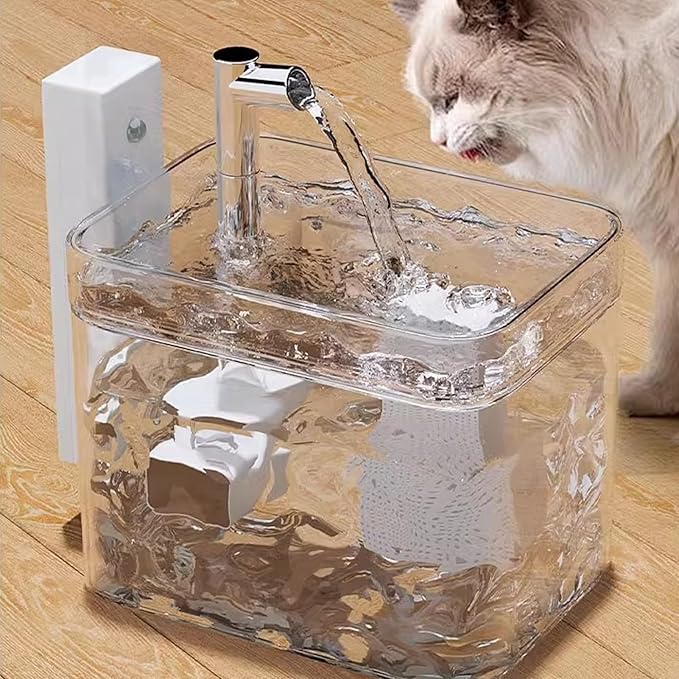 Fabater Cat Water Fountain, Automatic Pet Fountain with Filter Box, 1.5L Rechargeable Water Dispenser, Pet Drinking Waterer, Indoor Watering Feeder for Dogs, Cats