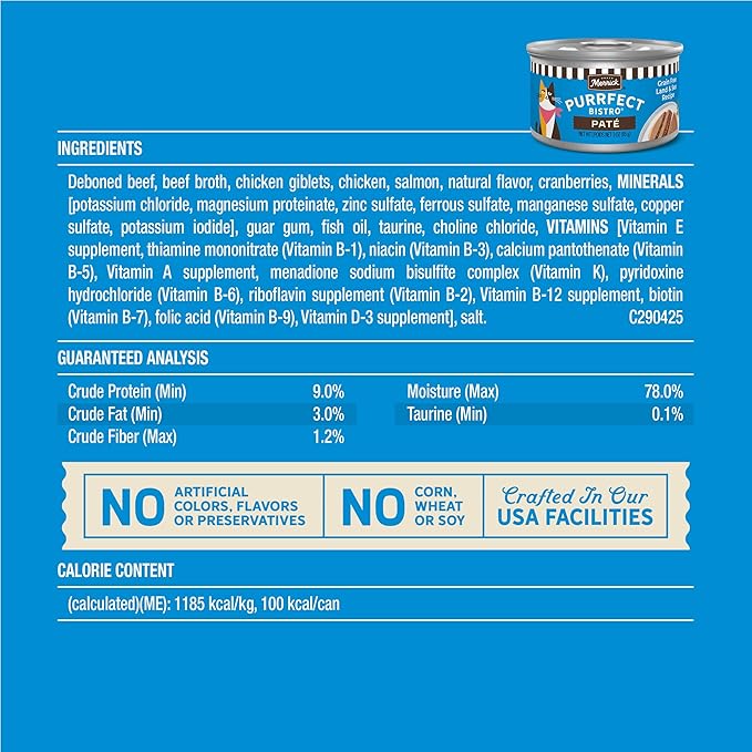 Merrick Purrfect Bistro Grain Free Premium Soft Canned Pate Adult Wet Cat Food, Surfin’ And Turfin’ Recipe - (Pack of 24) 3 oz. Cans