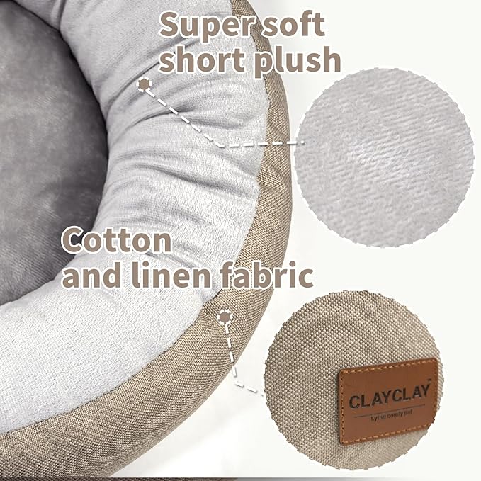CLAYCLAY Cozy Round Cat Bed for Cats & Kittens, Soft Comfortable Plush Cushion, Non-Slip Machine Washable Donut-Shaped Sleep Bed, Ideal for Resting & Napping up to 45lbs (Large)