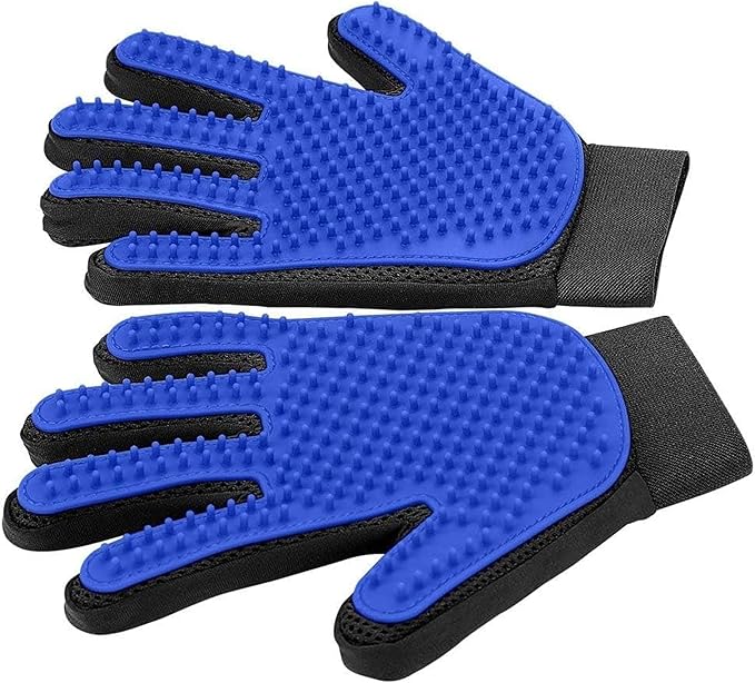Blue Pet Hair Remover Gloves - 1 Pair, Pet Grooming Gloves | Cat Hair Remover | Gentle Deshedding Brushes for Dogs, Cats & Horses | Dog Washing Gloves