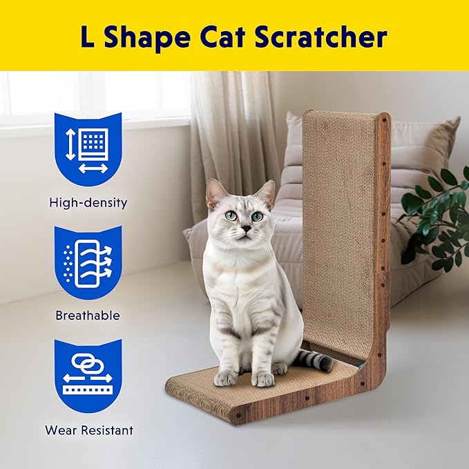 Simple Delxue Simple Deluxe Cardboard Cat Scratcher with Cat Toys Ball Track, 24 Inches L-Shaped Scratch Pad, Cardboard Lounge Bed, Stable and Durable, Furniture Protector, Reversible