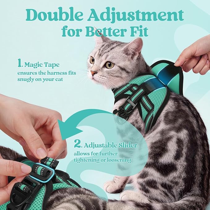 rabbitgoo Cat Harness and Leash Set for Walking Escape Proof, Adjustable Soft Kittens Vest with Reflective Strip for Cats, Comfortable Outdoor Vest,Green,L