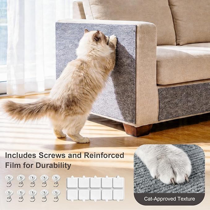 Cat Scratch Furniture Protector, 39.7"x15.7" Trimmable Self-Adhesive Cat Scratching Mat, Corner Couch Protector from Cat Claws, DIY Anti-Scratch Pad Rug for Sofa, Wall, Floor & Door, Gray