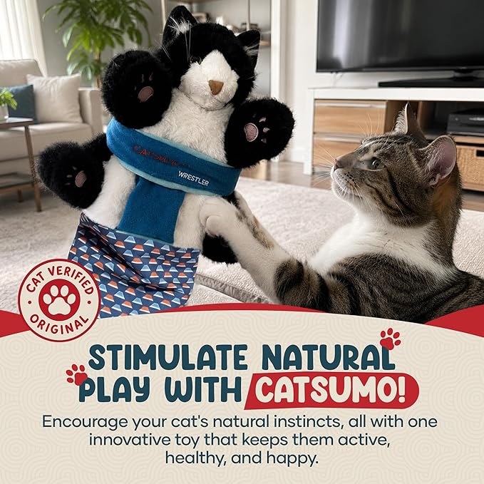 Cat Wrestling Glove Puppet – Interactive Hand Mitt with Durable Protective Sleeve and Catnip - Play & Enrichment