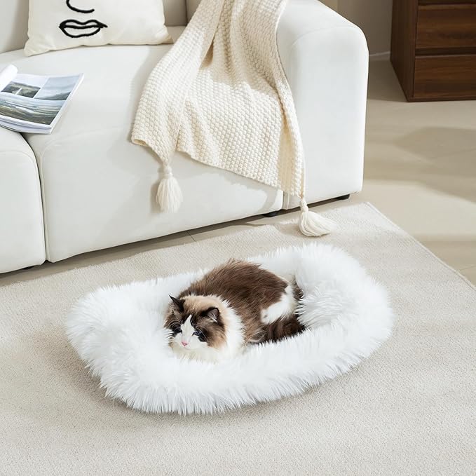 Dog Cat Bed Mat 19.6x31.4 inch, Washable Soft Plush Faux Fur Fluffy Puppy Pad Blanket for Indoor Pet Sleep Cushion White