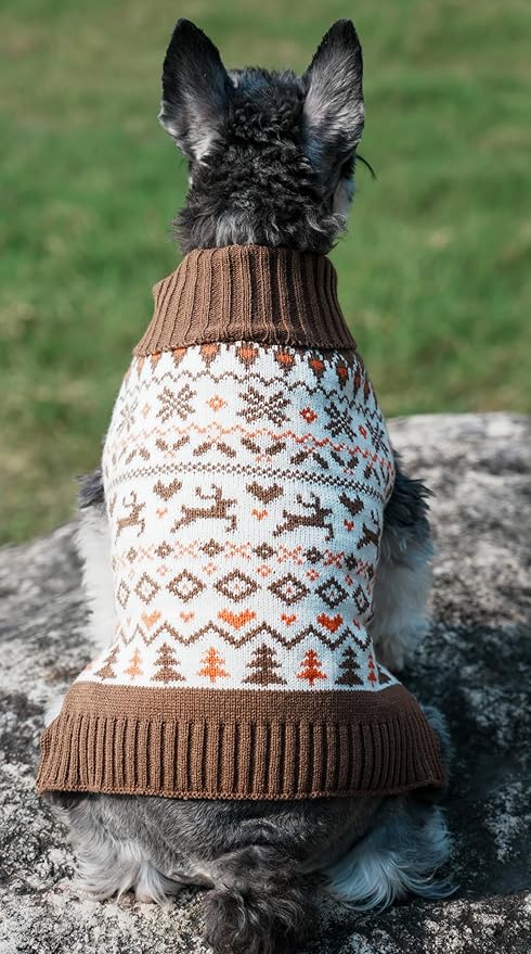 Turtleneck Christmas Sweaters for Dogs, Holly Ugly Vintage Knit Reindeer Holiday Pet Outfit for Large Dogs Brown XX-Large (XXL) Size Back Length 23"
