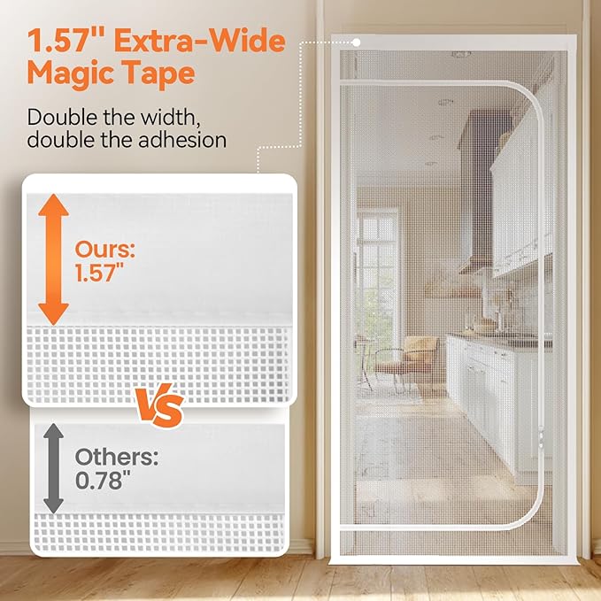 BFNN Cat Screen Door, Extra Tall Cat-Proof Mesh Gate, Fit Door Size 38'' x 82'', Anti Scratch Mesh with Zipper Closure, for Living Room, Kitchen, Bedroom (White)