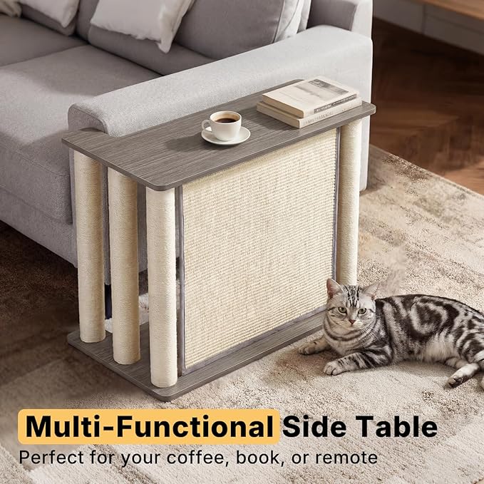 Veehoo Couch Protector from Cat Claws, Couch End Table with Cat Scratch Panel and Scratching Posts, Pet Corner Sofa Side Table Scratcher, Gray, Right