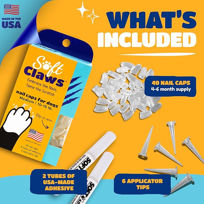Soft Claws Dog Nail Caps, 40 Medium Nail Caps, Made in USA - Vet Developed, Safe & Non-Toxic Easy to Apply Claw Covers | Protects Furniture & Skin, Orange