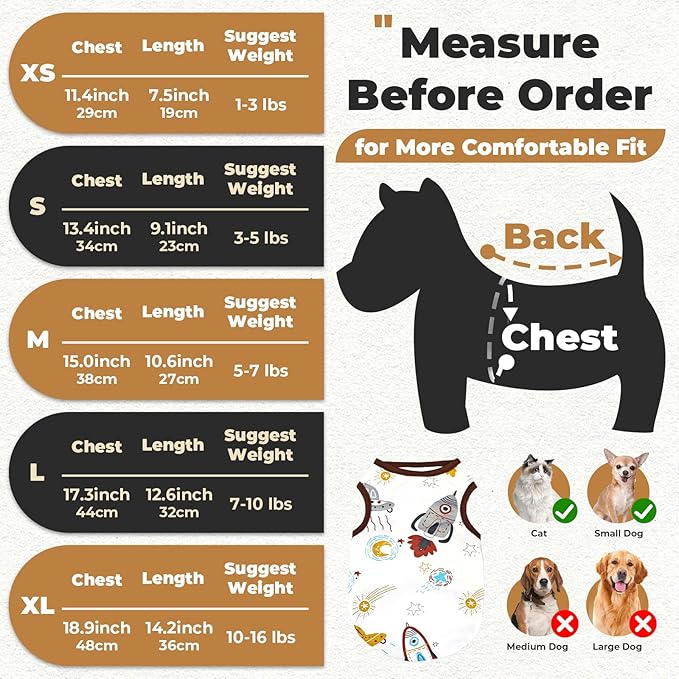 PETCARE Cute Cartoon Cat Shirts for Cats Only Soft Cotton Tshirts Brown Spaceship Cat Clothes for Cats Only Female Male Small Breeds Pet Pajamas Sleeveless Pet Tank Top Spring Summer Kitten Clothes