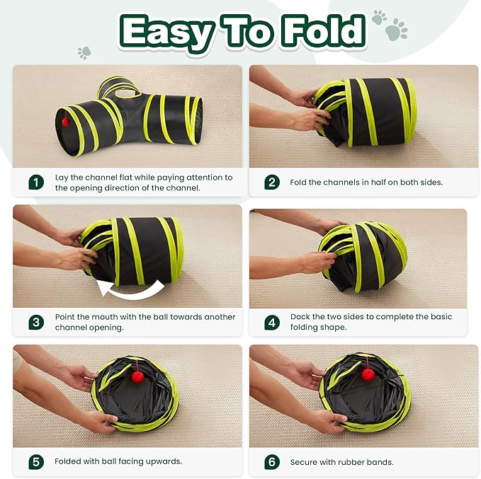 Love’s Cabin Cat Tunnel for Indoor Cats, 3-Way Collapsible Play Tunnel with Teaser Wand, Peek Holes & Toy Ball, Small Pet Toy for Kittens & Rabbits, Black & Yellow, Small Size