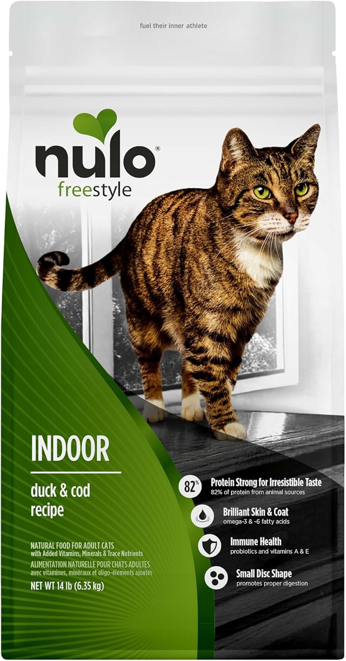 Nulo FreeStyle Dry Cat Food Indoor - Duck & Cod, High Protein Grain-Free Dry Cat Food, Natural Kibble with Probiotics and Omegas Fatty Acids, 14lb Bag