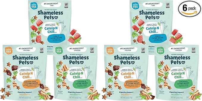 Shameless Pets Crunchy Cat Treats - Kitty Treats for Cats with Digestive Support,Natural Ingredients for Kittens,Healthy Flavored Feline Snacks - Variety Pack,(Pack of 6)