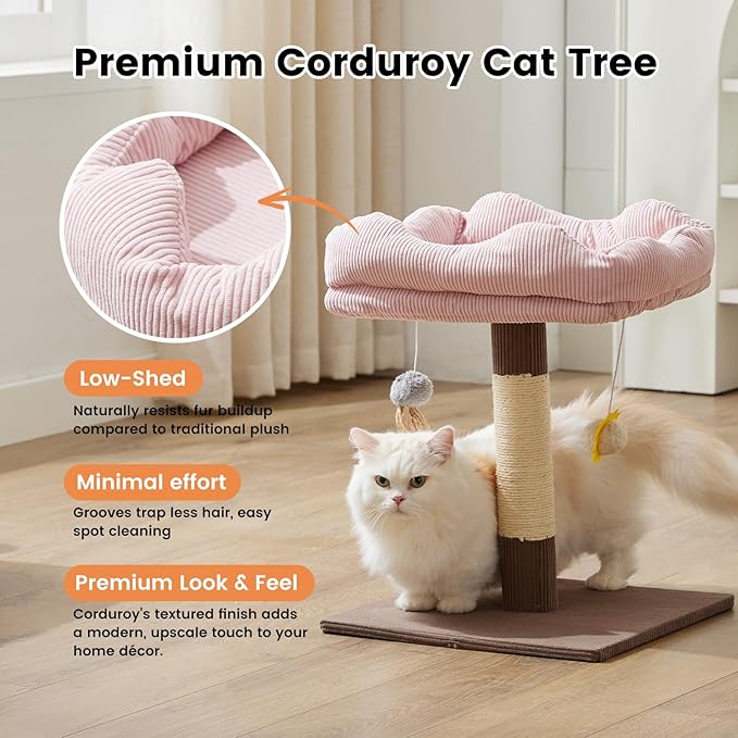 Gardner Pet 20" Cat Tree Corduroy, Solid Wood Small Cat Tree for Kittens & Indoor Cats (Brown, Square-Corduroy)
