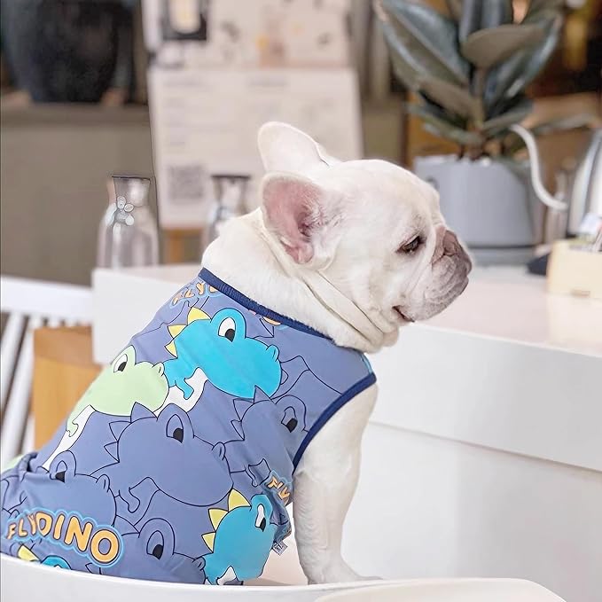 Dog Shirts Tshirts for Small Medium Dogs, Dog Dinosaur Shirts T Shirts Sweatshirts for Dogs French Bulldogs Boston Terrier Pug Corgi Clothes Tank Top Cooling Vest,Blue,M