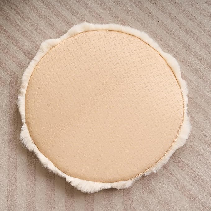 SHENGOCASE 2-Pack 20" Beige Round Faux Rabbit Fur Pet Cat Dog Bed Cushion Pad Mat, Cat Tree Tower Replacement Cushion Pad for Carrier House Cage Crate Kennel Furniture