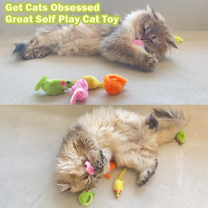 MeoHui 12PCS Rattle Cat Mouse Toys also Prefilled Catnip, 2.36” Mice Body Size, Faux Fur Cat Mice Toys with Plastic Body, Interactive Catnip Toys for Indoor Cats Play Fetch