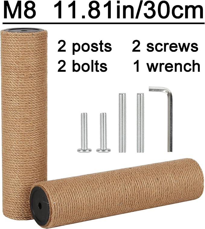 7.4cm 2.91in Diameter Cat Tree Scratching Post Replacement Jute Pole Parts for Cat Tower (11.81in/30cm, M8*2poles)