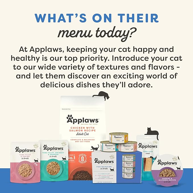 Applaws Natural Wet Cat Food in Mousse, Limited and Natural Ingredients, Grain-Free, High Protein with No Artificial Additives, Tuna Fillet & Mackerel (12 x 2.47oz Pouches)